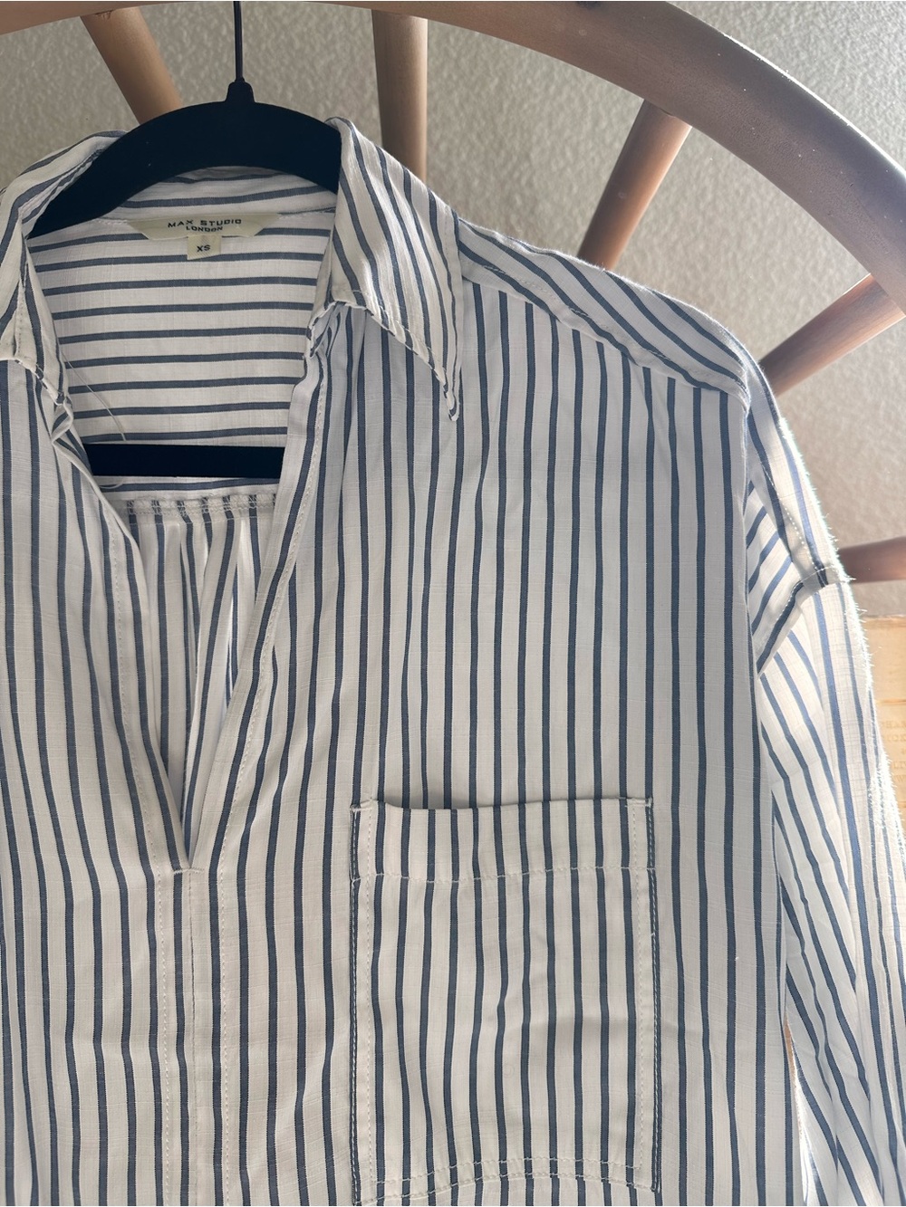 White and Navy Vertical Stripe Shirt